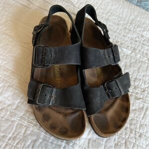 Birkenstocks Black Leather Sandals Buckles Size 40 (10)